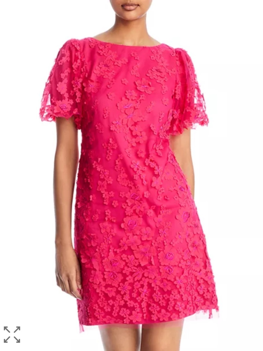 Eliza J Hot Pink Floral‎ Appliqué Lined Short Sleeve Lined Mini Dress. Size 4.